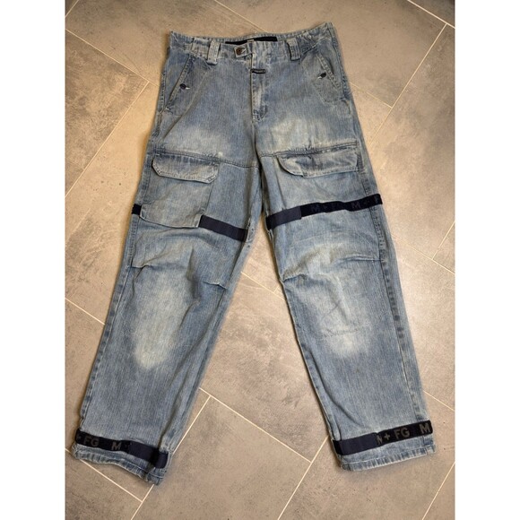Vintage Marithe Francois Girbaud Men 34x33 Jeans Y2K Hip Hop Baggy Strap MFG - Picture 1 of 14